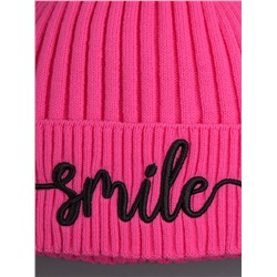 Шапка вязаная детская с отворотом, вязка лапша, SMILE, ярко-розовый