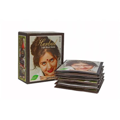 LIGHT BLACK Henna, Herbul (Индийская хна СВЕТЛО-ЧЕРНАЯ, Хербул), 1 уп. (6 пак. по 10 г.)