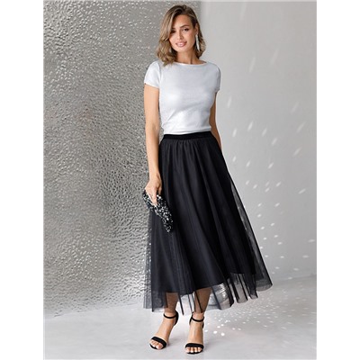 Футболка облегающая из хлопка в рубчик с вырезом лодочка с матовым покрытием металлик