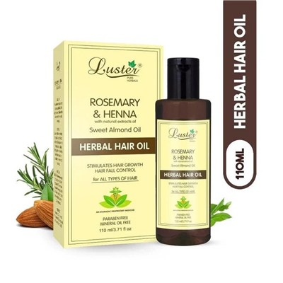 ROSEMARY & HENNA Herbal Hair Oil, Luster (РОЗМАРИН И ХНА травяное масло для волос с экстрактом миндального масла, Ластер), 110 мл.