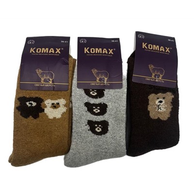 Носки  Жен.  Р-р 36-41 теплые KOMAX (60% ов.шерсть,25%кашемир,15%полиамид/лайкра)Медвежата 3044