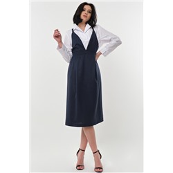 Сарафан офисный миди под блузку темно-синий