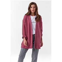 Кардиган вязаный оверсайз без застежки розовый