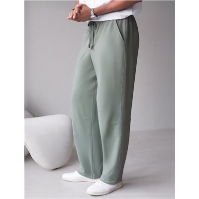 Брюки прямые на резинке из футера двухнитки с эластаном с затяжкой по низу