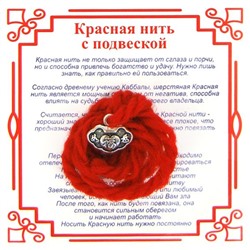 Красная нить на долголетие ЗАМОК С ИЕРОГЛИФОМ (серебристый металл, шерсть), 1 шт.