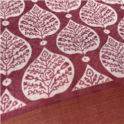 Сари ISHITA HOUSE, Golden Patta, с печатным принтом ЛИСТЬЯ, цвет БОРДОВЫЙ (Size: Onesize, с отрезом для блузы), 1 шт.