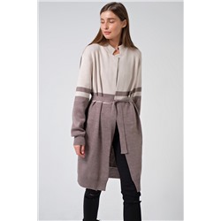 Кардиган вязаный длинный с поясом бежевый