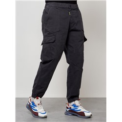 Джинсы карго мужские с накладными карманами темно-серого цвета 2422TC