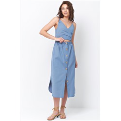 Хлопковое платье с отрезной талией синее