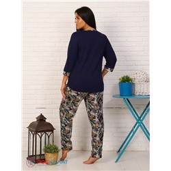 Трикотажный костюм с принтом 3/4 рукав т.синий К-38 (1) т.синий