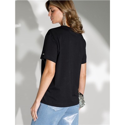 Нарядная футболка с принтом пайетками из премиального хлопка с эластаном