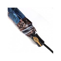 Зонт женский ТриСлона-882/L 3882 D,  R=55см,  полуавт;  8спиц,  3слож,  сатин,  синий/коричн  (узор)  235300