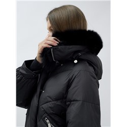 Полупальто женское зимние с мехом песец люкс класса черного цвета 6227Ch