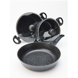 Набор посуды : кастрюля литая 3,3л и 5,7л, сковорода литая 26см съемная ручка