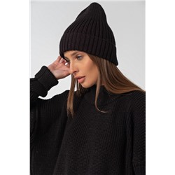 Шапка вязаная бини с отворотом черная