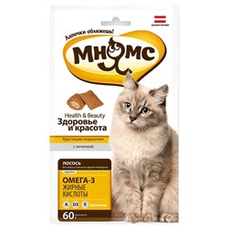 Мнямс хрустящие подушечки для кошек с лососем "Здоровье и красота" 60 г 700026АГ