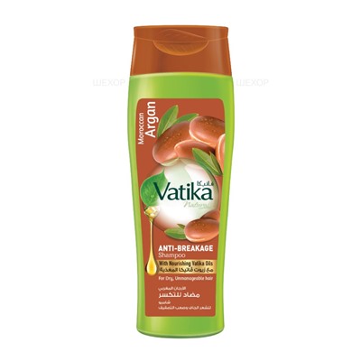 Vatika MOROCCAN ARGAN Anti-breakage Shampoo, Dabur (Ватика МАРОККАНСКАЯ АРГАНА Шампунь ПРОТИВ ЛОМКОСТИ для сухих и непослушных волос, Дабур), 400 мл.