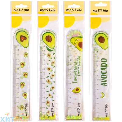 Линейка ПВХ с блестками 15 см "Avocado" в ассортименте MESHU SRav_65523, SRav_65523