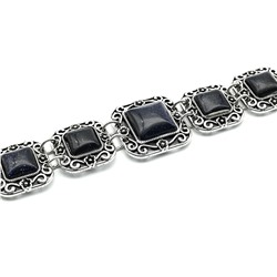 Браслет на металлической основе с авантюрином синим, квадраты, 18-20см