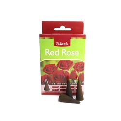 Tulasi Incense CONES RED ROSE, Sarathi (Туласи благовония КОНУСЫ КРАСНАЯ РОЗА, Саратхи), уп. 15 конусов.
