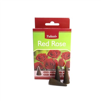 Tulasi Incense CONES RED ROSE, Sarathi (Туласи благовония КОНУСЫ КРАСНАЯ РОЗА, Саратхи), уп. 15 конусов.