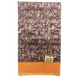 Сари ISHITA HOUSE, Dollar, с печатным принтом СБОР УРОЖАЯ, с ОРАНЖЕВОЙ каймой (Size: Onesize, с отрезом для блузы), 1 шт.