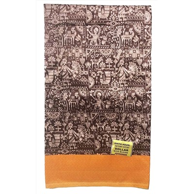 Сари ISHITA HOUSE, Dollar, с печатным принтом СБОР УРОЖАЯ, с ОРАНЖЕВОЙ каймой (Size: Onesize, с отрезом для блузы), 1 шт.