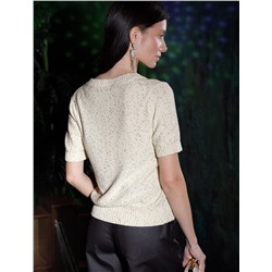 Джемпер с V вырезом и коротким рукавом из хлопковой пряжи с пайетками