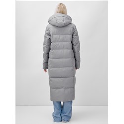 Пальто утепленное стеганное зимнее с капюшоном женское серого цвета 9620Sr