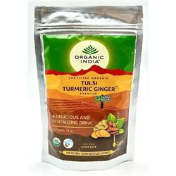 TULSI TURMERIC GINGER A Delicious and Revitalizing Drink, Organic India (Чай ТУЛСИ КУРКУМА ИМБИРЬ вкусный и тонизирующий напиток, Органик Индия), 100 г.