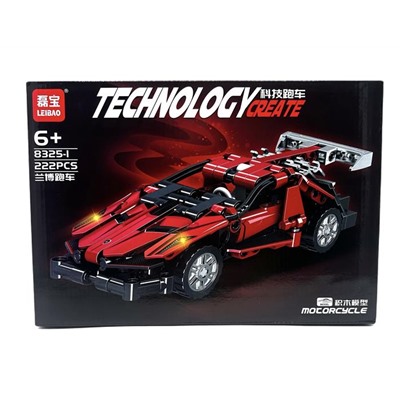 Конструктор TECHNOLOGY Спортивная машина Красная 222дет. 34*24см / 8325-1