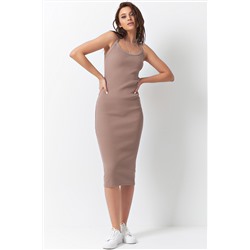 Платье-лапша летнее трикотажное из хлопка бежевое