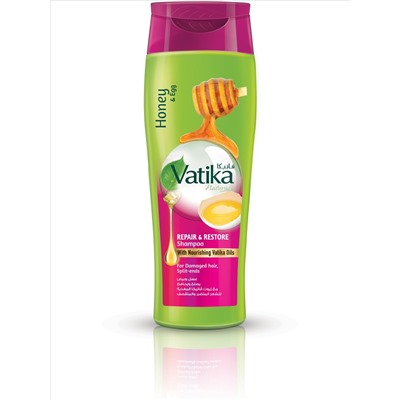 Vatika HONEY AND EGG Repair and Restore Shampoo, Dabur (Ватика МЕД И ЯЙЦО Шампунь ИСЦЕЛЕНИЕ И ВОССТАНОВЛЕНИЕ для поврежденных и секущихся волос, Дабур), 400 мл.