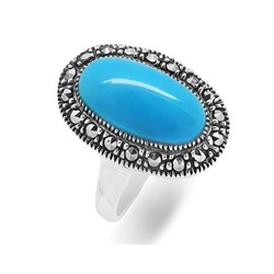 Кольцо из серебра бирюза пресс., марказит, SL-AGA10