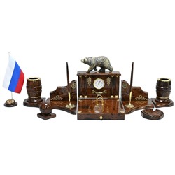 Настольный набор из обсидиана "Медведь" 950*340*280мм