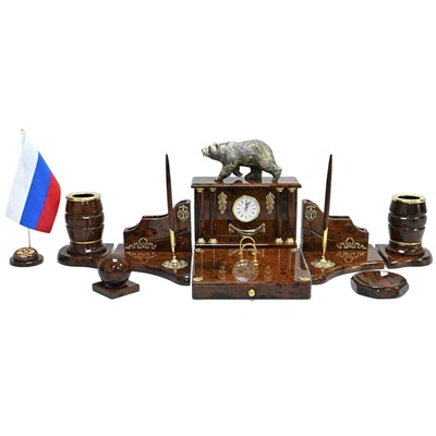 Настольный набор из обсидиана "Медведь" 950*340*280мм