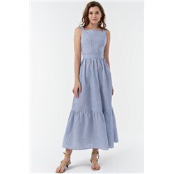 Сарафан летний длинный из хлопка в белую полоску на голубом