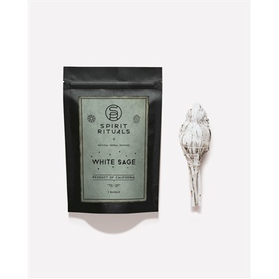 WHITE SAGE, Spirit Rituals (КАЛИФОРНИЙСКИЙ БЕЛЫЙ ШАЛФЕЙ на ножке), 1 связка.