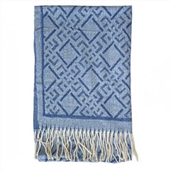 Тёплый индийский палантин С БАХРОМОЙ, цвет СИНИЙ (размер 196 см. х 68 см.), 1 шт.