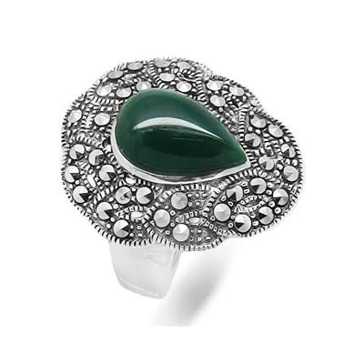 Кольцо из серебра зеленый агат, марказит, SL-AGA62