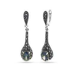Серьги из серебра марказит, мистик кварц, SL-AGA137