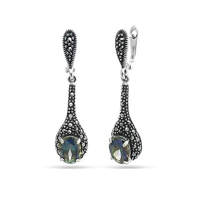 Серьги из серебра марказит, мистик кварц, SL-AGA137