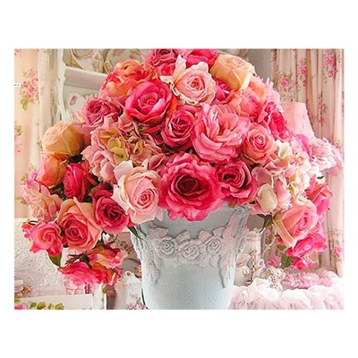 Алмазная мозаика без подрамника 20*25см Розовые цветы полная выкладка / пакет М-11505