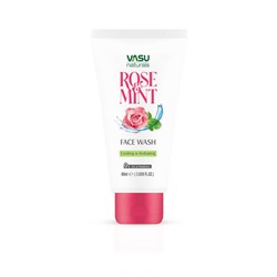 Face Wash ROSE & MINT, Vasu (Освежающий и увлажняющий ГЕЛЬ ДЛЯ УМЫВАНИЯ, Без СЛС и Парабенов, Васу), 60 мл.