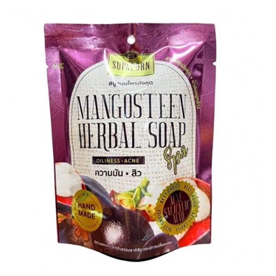 MANGOSTEEN Spa Herbal Soap, Supaporn (МАНГОСТИН спа мыло ручной работы в мешочке из люфы, Супапорн), 70 г.