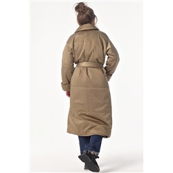Пальто демисезонное утепленное длинное стеганое грецкий орех