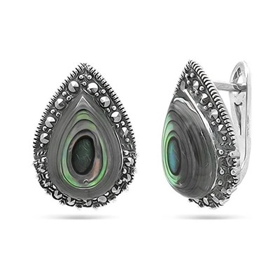 Серьги из серебра марказит, перламутр, SL-AGA70с
