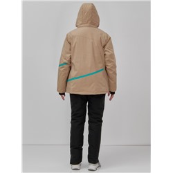 Горнолыжный костюм женский зимний большого размера бежевого цвета 07093B