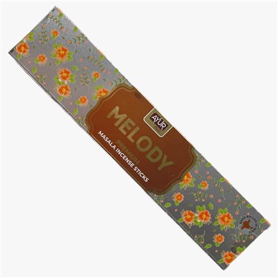 MELODY Premium Masala Incense Sticks, Ayur Plus (МЕЛОДИЯ, ароматические масала палочки премиум-класса, Аюр Плюс), 18 г.