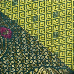 Сари шелковое С КИСТОЧКАМИ, цвет ЖЕЛТО-ЗЕЛЕНЫЙ (с отрезом для блузы), 1 шт.
